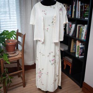 VTG 90s Floral Maxi Dress Cardigan Set Butter Yellow Cottagecore Garden Plus 18